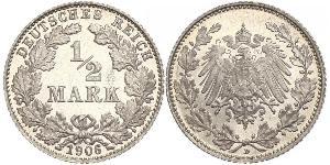 1/2 Марка Германская империя (1871-1918) Серебро 