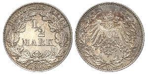 1/2 Марка Германская империя (1871-1918) Серебро 