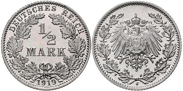 1/2 Марка Германская империя (1871-1918) Серебро 