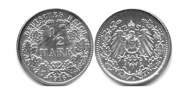 1/2 Марка Германская империя (1871-1918) Серебро 