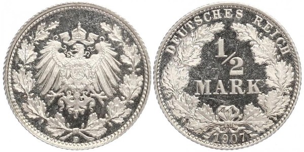 1/2 Марка Германская империя (1871-1918) Серебро 