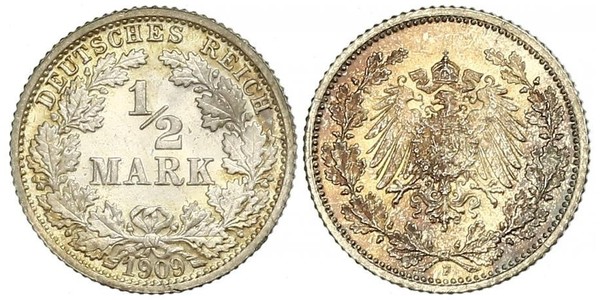 1/2 Марка Німецька імперія (1871-1918) Срібло 