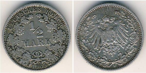 1/2 Марка Німецька імперія (1871-1918) Срібло 