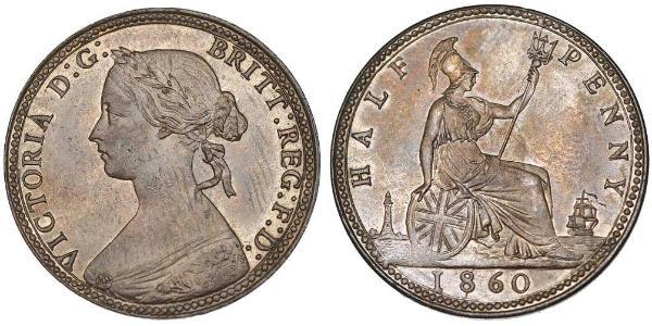 1/2 Пенни Великобритания  Медь Виктория (1819 - 1901)