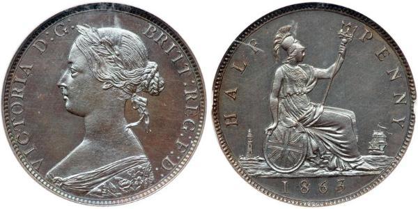 1/2 Пенни Великобритания  Медь Виктория (1819 - 1901)