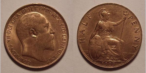 1/2 Пені Сполучене королівство Великобританії та Ірландії (1801-1922) Бронза Едвард VII (1841-1910)