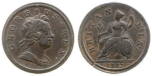 1/2 Пені Королівство Великобританія (1707-1801) Мідь Георг I (1660-1727)