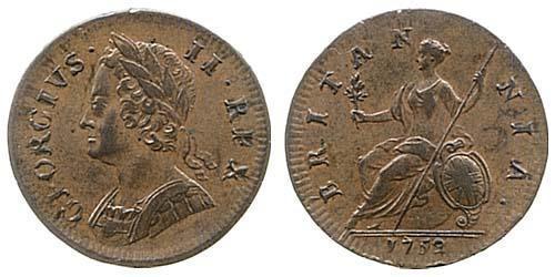 1/2 Пені Королівство Великобританія (1707-1801) Мідь Георг II (1683-1760)