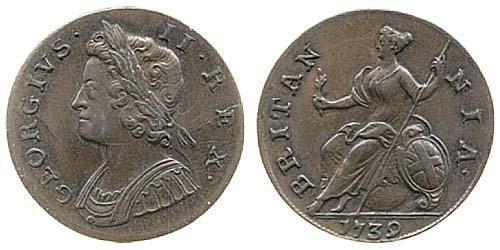 1/2 Пені Королівство Великобританія (1707-1801) Мідь Георг II (1683-1760)