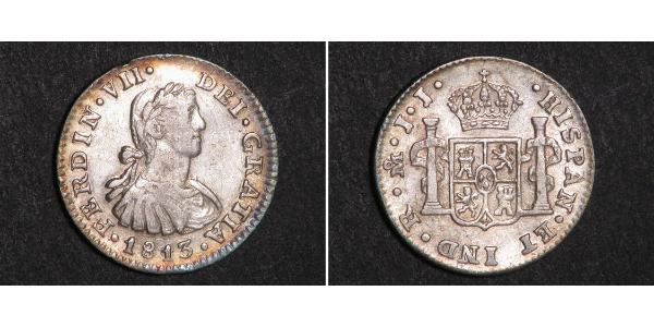 1/2 Реал Новая Испания (1519 - 1821) Серебро Фердинанд VII король Испании (1784-1833)