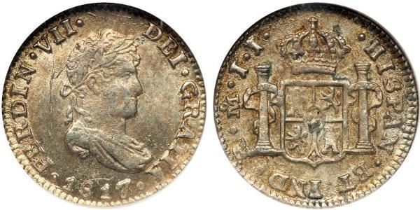 1/2 Реал Нова Іспанія (1519 - 1821) Срібло Фердинанд VII король Іспанії (1784-1833)