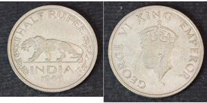 1/2 Рупія Британська Індія (1858-1947) Нікель Георг VI (1895-1952)