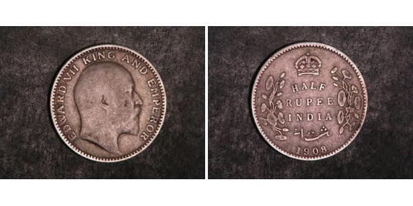 1/2 Рупія Британська Індія (1858-1947) Срібло Едвард VII (1841-1910)