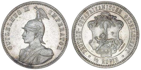 1/2 Рупія Німецька Східна Африка (1885-1919) Срібло 