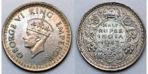 1/2 Рупія Британська Індія (1858-1947) Срібло (билон) Георг VI (1895-1952)