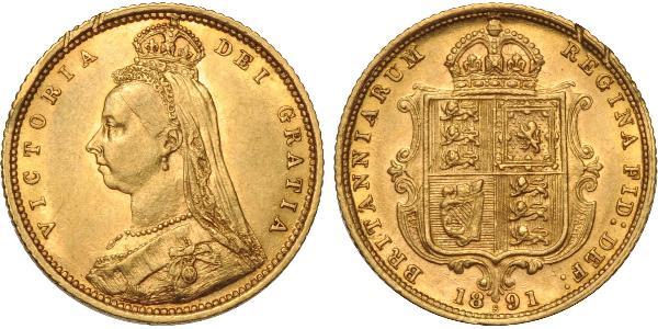 1/2 Соверен Велика Британія  Золото Вікторія (1819 - 1901)