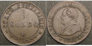 1/2 Сольдо Папская область (752-1870) Медь Пий IX (1792- 1878)