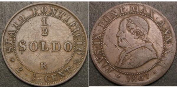 1/2 Сольдо Папская область (752-1870) Медь Пий IX (1792- 1878)
