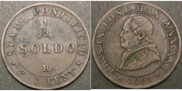 1/2 Сольдо Папская область (752-1870) Медь Пий IX (1792- 1878)