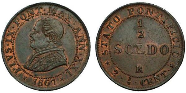 1/2 Сольдо Папська держава (752-1870) Мідь Пій IX (1792- 1878)