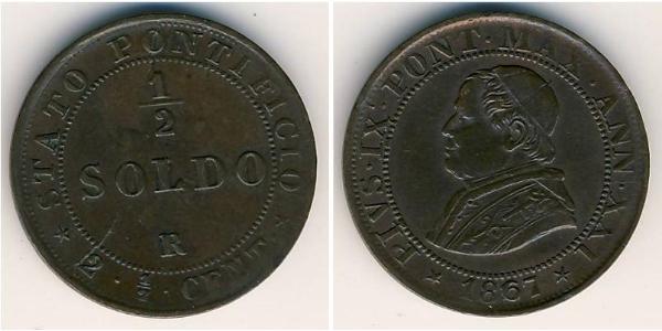 1/2 Сольдо Папська держава (752-1870) Мідь Пій IX (1792- 1878)