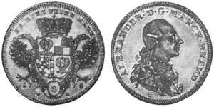 1/2 Талер Ансбах (княжество) (1398–1792) Серебро Charles Alexander, Margrave of Brandenburg-Ansbach (1736 – 1806)