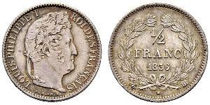 1/2 Франк Франция Серебро Луи-Филипп I (1773 -1850)