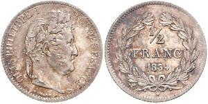 1/2 Франк Франция Серебро Луи-Филипп I (1773 -1850)
