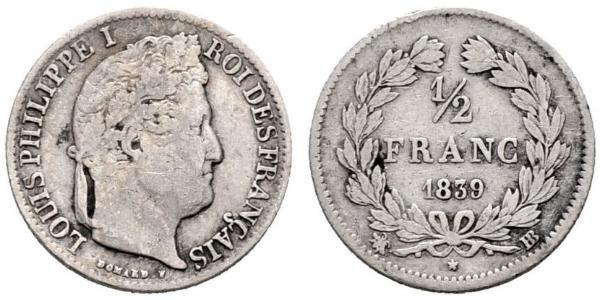 1/2 Франк Франция Серебро Луи-Филипп I (1773 -1850)