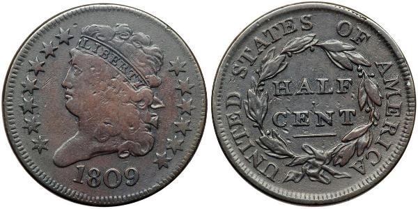 1/2 Цент США (1776 - ) Медь 