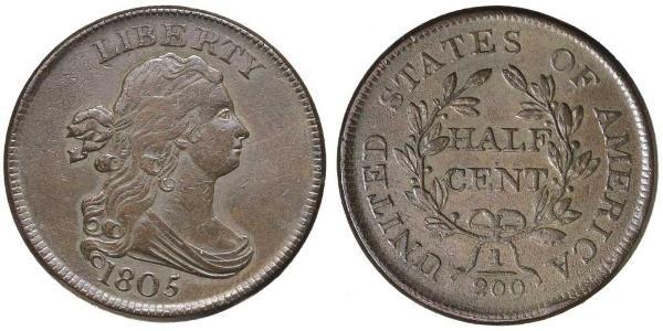 1/2 Цент США (1776 - ) Медь 