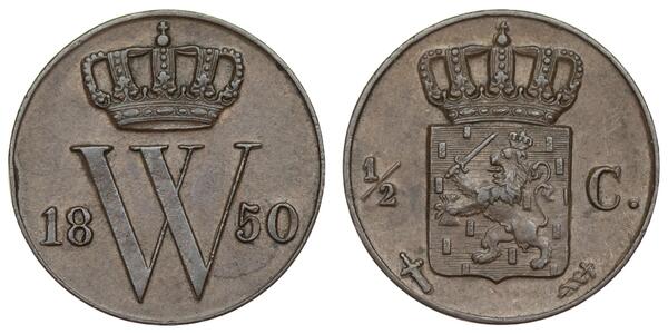1/2 Цент Королівство Нідерланди (1815 - ) Мідь Віллем III