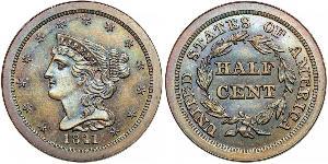 1/2 Цент США (1776 - ) Мідь 