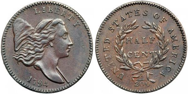 1/2 Цент США (1776 - ) Мідь 
