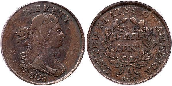 1/2 Цент США (1776 - ) Мідь 