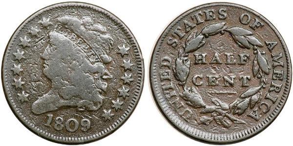 1/2 Цент США (1776 - ) Мідь 