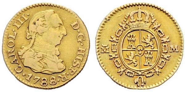 1/2 Эскудо Испанская империя (1700 - 1808) Золото Карл III король Испании (1716 -1788)