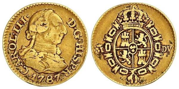 1/2 Эскудо Испанская империя (1700 - 1808) Золото Карл III король Испании (1716 -1788)