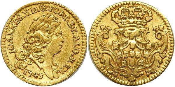 1/2 Эскудо Королевство Португалия (1139-1910) Золото Жуан V король Португалии (1689-1750)