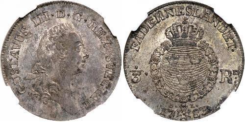 1/3 Riksdaler Svezia Argento Gustavo III di Svezia (1746 - 1792)