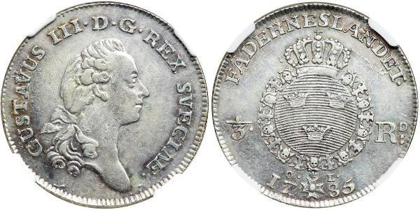 1/3 Riksdaler Sweden Silver Gustav III of Sweden (1746 - 1792)