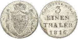 1/3 Thaler Grand Duchy of Oldenburg (1814 - 1918) Argento Pietro Federico Guglielmo di Oldenburg