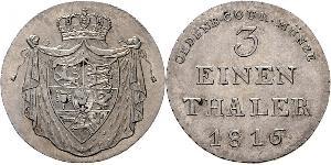 1/3 Thaler Grand Duchy of Oldenburg (1814 - 1918) Argento Pietro Federico Guglielmo di Oldenburg