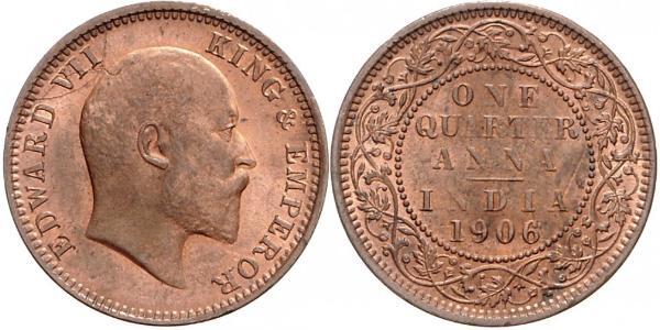 1/4 Anna British Raj (1858-1947) Bronze Edward VIII (1894-1972)