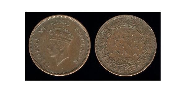 1/4 Anna British Raj (1858-1947) Bronze 