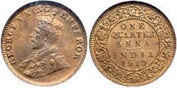 1/4 Anna Raj Britannico (1858-1947) Bronzo Giorgio V (1865-1936)