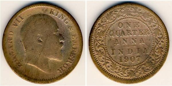 1/4 Anna Raj Britannico (1858-1947) Bronzo Edoardo VIII (1894-1972)