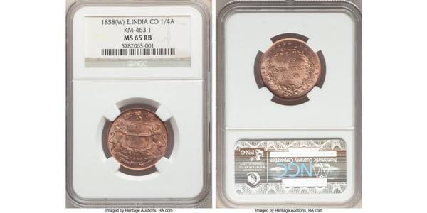 1/4 Anna British Raj (1858-1947) Copper 