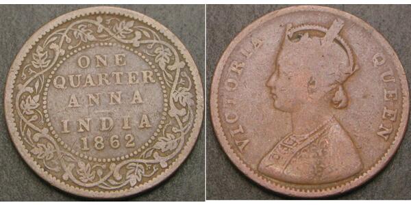 1/4 Anna British Raj (1858-1947) Copper Victoria (1819 - 1901)