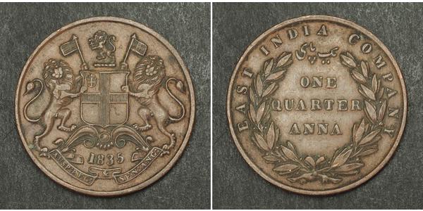 1/4 Anna British Raj (1858-1947) Copper 